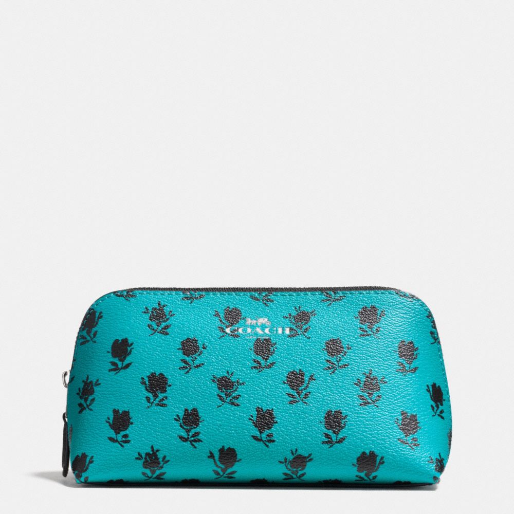 COSMETIC CASE 17 IN BADLANDS FLORAL PRINT CANVAS - COACH f56724 - SILVER/TURQUOISE BLACK