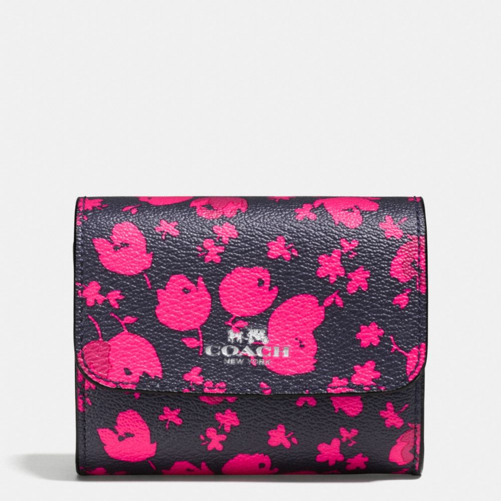 ACCORDION CARD CASE IN PRAIRIE CALICO FLORAL PRINT CANVAS - COACH f56725 - SILVER/MIDNIGHT PINK RUBY