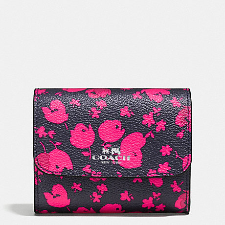 COACH ACCORDION CARD CASE IN PRAIRIE CALICO FLORAL PRINT CANVAS - SILVER/MIDNIGHT PINK RUBY - f56725