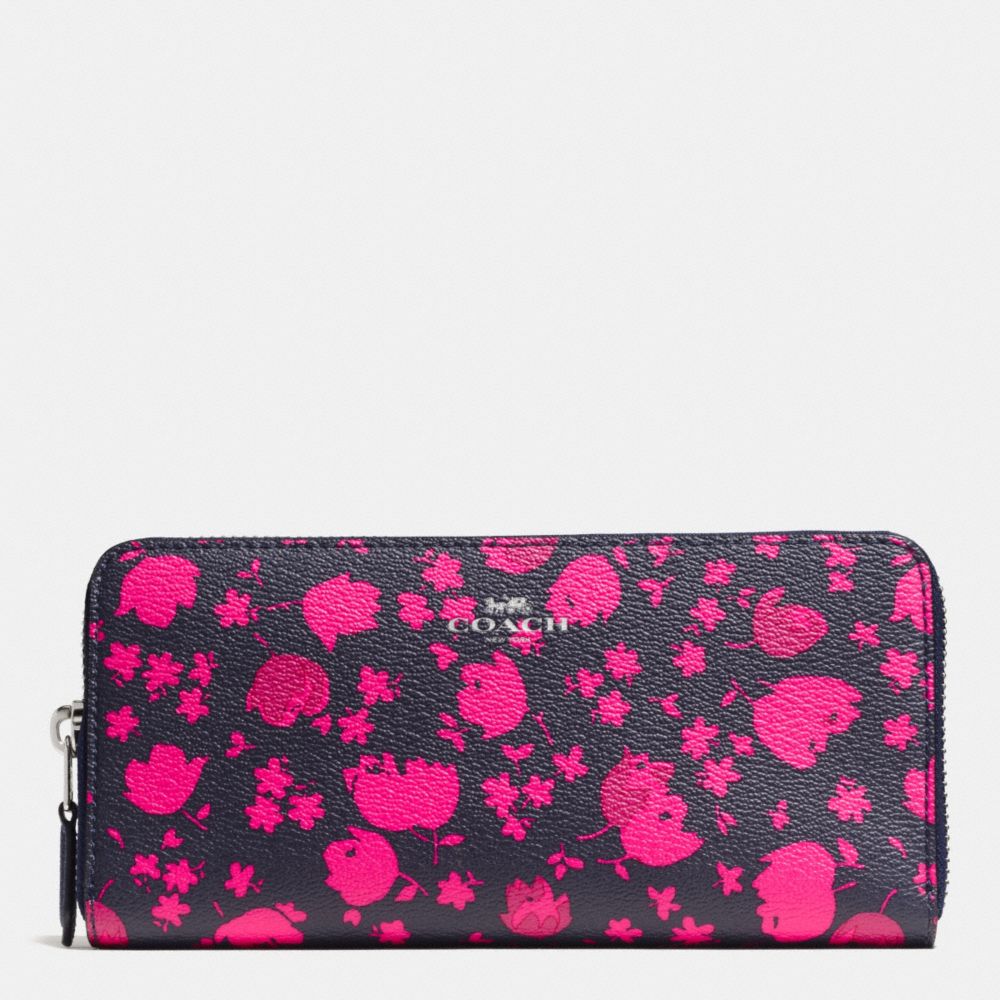 SLIM ACCORDION ZIP IN PRAIRIE CALICO FLORAL PRINT CANVAS - COACH  f56733 - SILVER/MIDNIGHT PINK RUBY