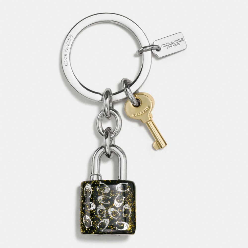 GLITTER RESIN LOCK AND KEY KEY RING - COACH f56740 - SILVER/GOLD