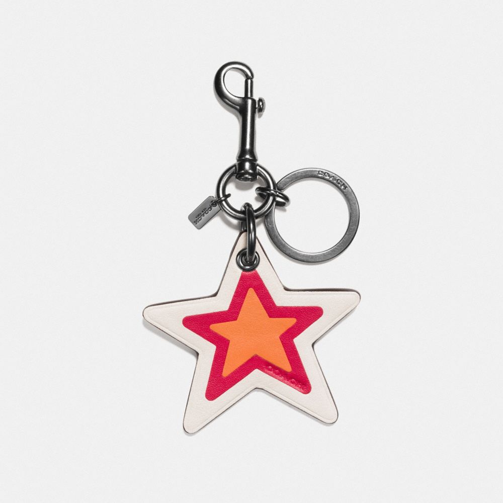 LEATHER STAR BAG CHARM - COACH f56750 - BLACK/ORANGE