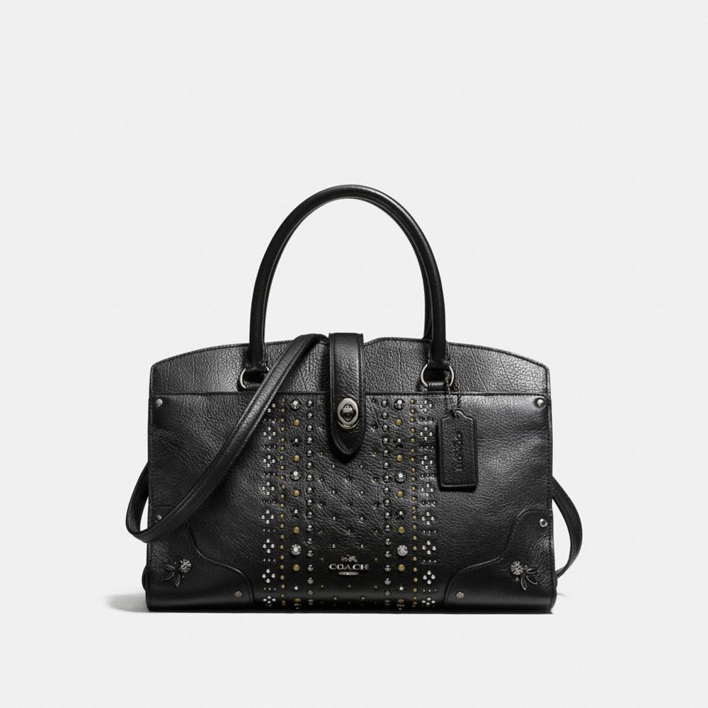 MERCER SATCHEL 30 IN PEBBLE LEATHER WITH BANDANA RIVETS - COACH  f56832 - DARK GUNMETAL/BLACK