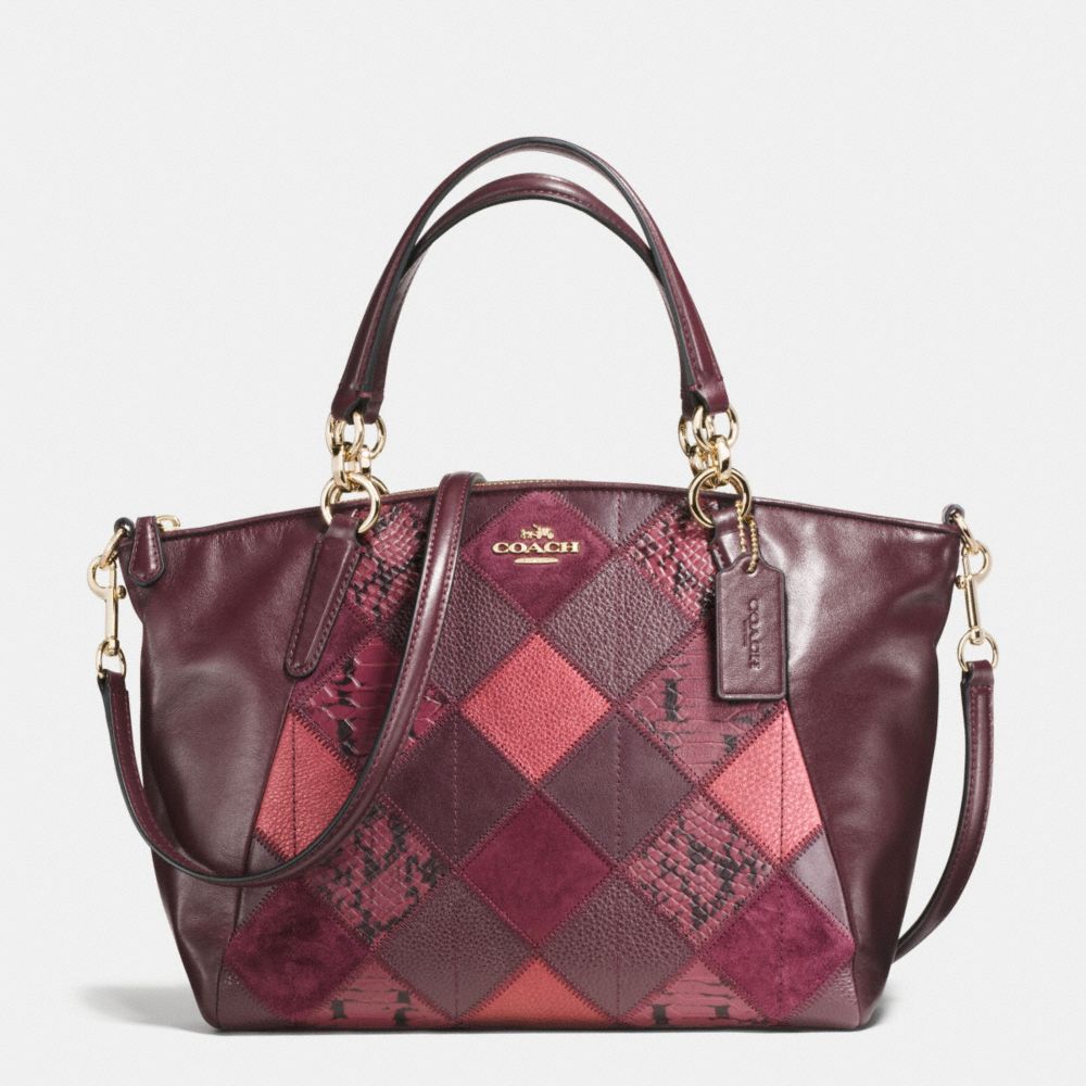 SMALL KELSEY SATCHEL IN METALLIC PATCHWORK LEATHER - COACH f56848  - IMITATION GOLD/METALLIC CHERRY