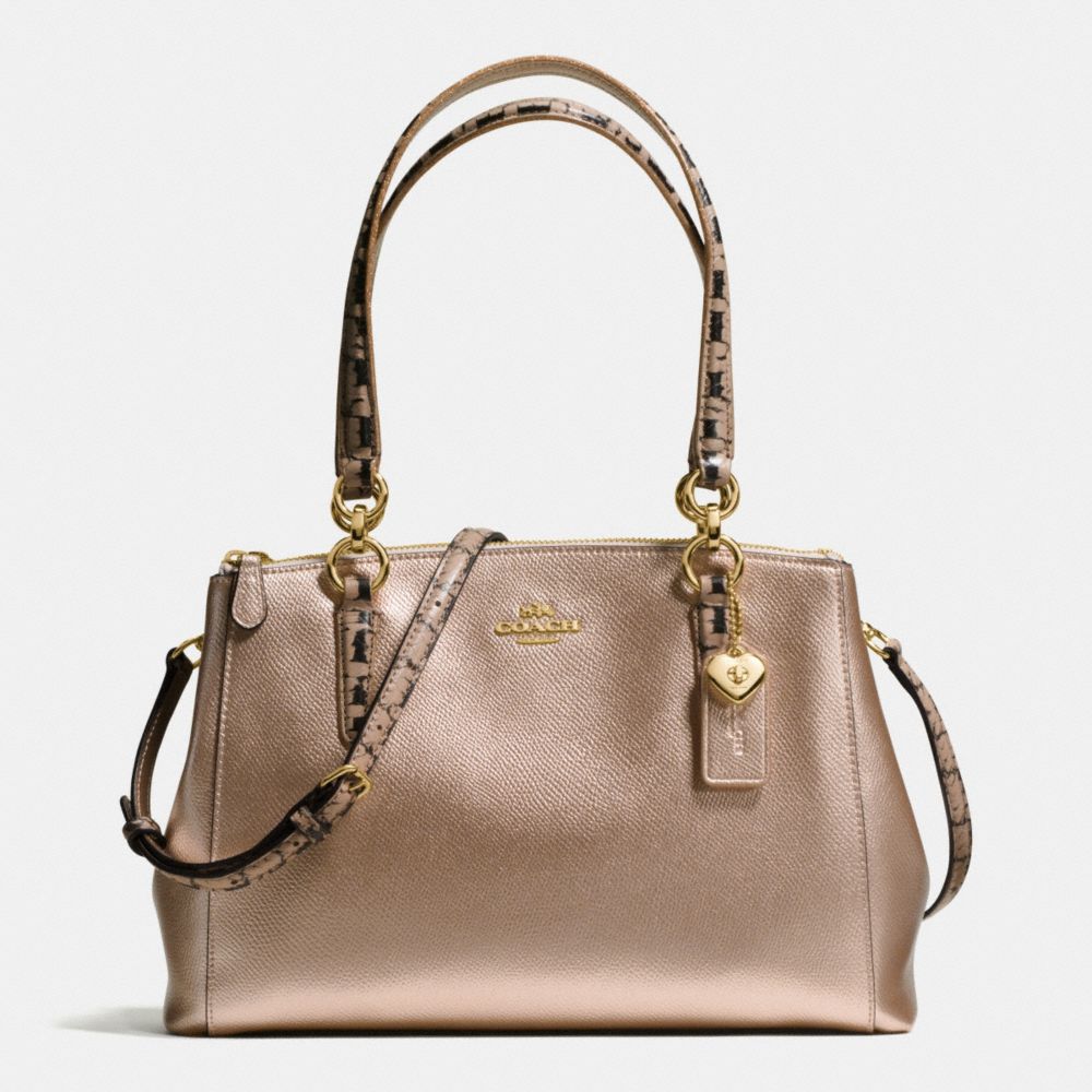 SMALL CHRISTIE CARRYALL IN METALLIC LEATHER WITH EXOTIC TRIM - COACH f56853 - IMITATION GOLD/PLATINUM