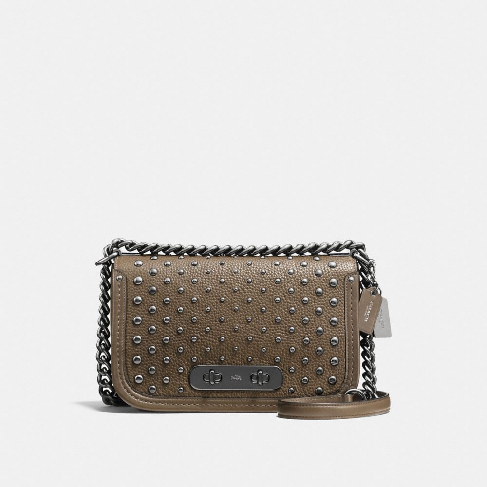 COACH SWAGGER SHOULDER BAG IN PEBBLE LEATHER WITH OMBRE RIVETS - COACH f57139 - DARK GUNMETAL/FATIGUE