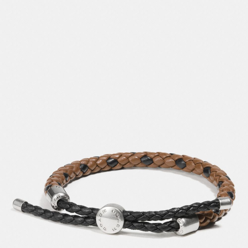 BRAIDED LEATHER ADJUSTABLE BRACELET - COACH f57147 - DARK SADDLE