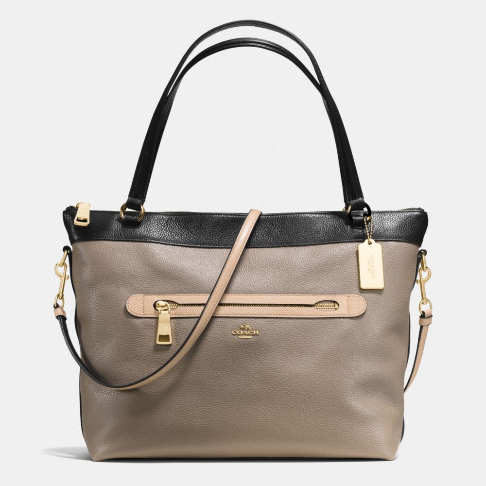 COACH TYLER TOTE IN COLORBLOCK LEATHER - IMITATION GOLD/FOG BLACK MULTI - F57210