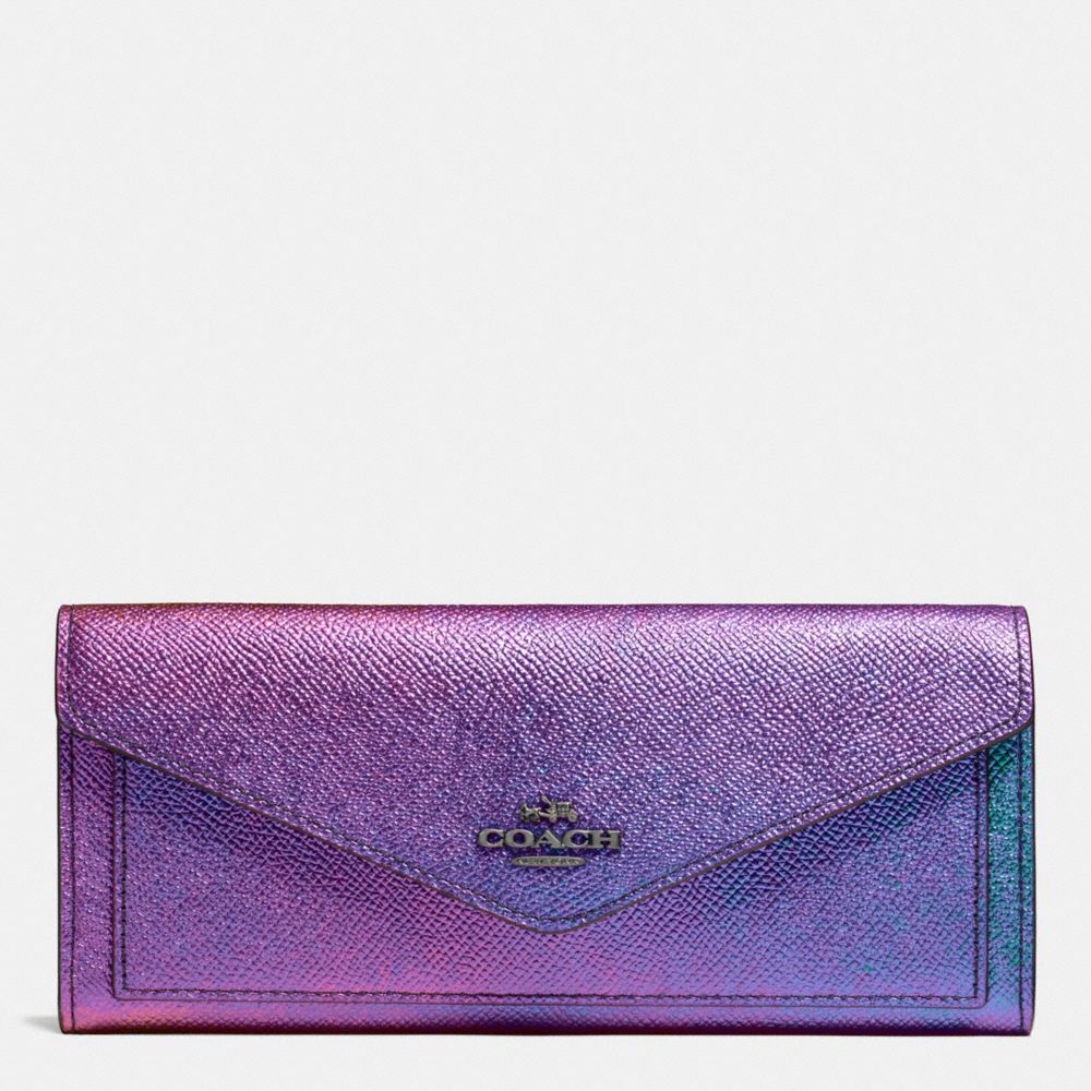 SOFT WALLET IN HOLOGRAM LEATHER - COACH f57213 - DARK  GUNMETAL/MULTICOLOR