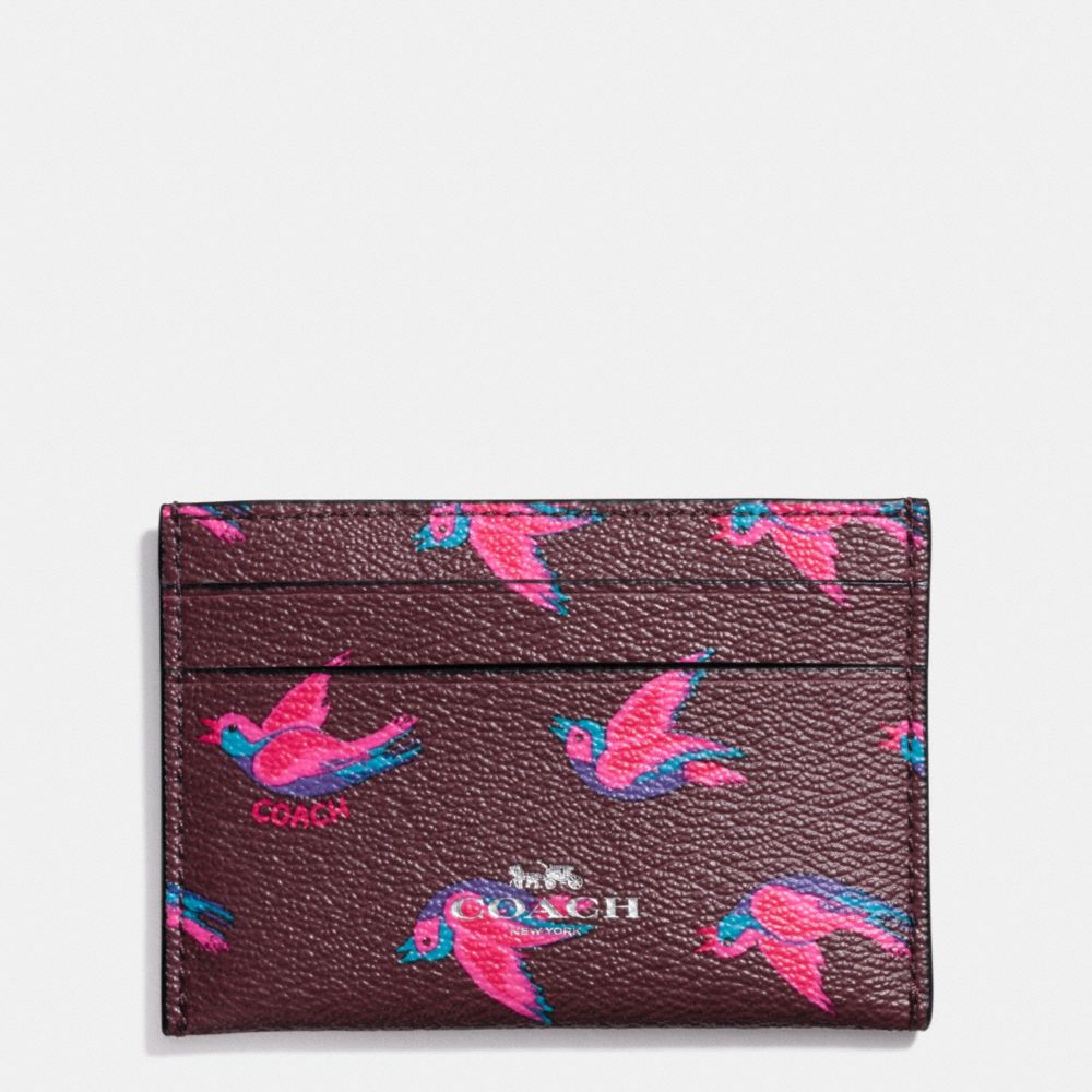 FLAT CARD CASE IN HAPPY BIRD PRINT CANVAS - COACH f57227 - SILVER/BURGUNDY OXBLOOD 1