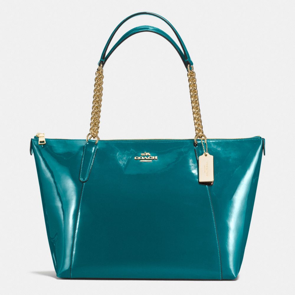 COACH AVA CHAIN TOTE IN PATENT LEATHER - IMITATION GOLD/ATLANTIC - F57308