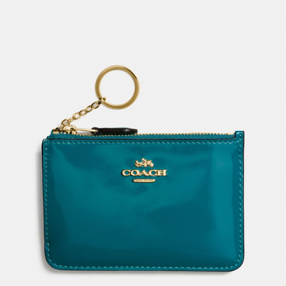 KEY POUCH WITH GUSSET IN PATENT LEATHER - COACH f57310 -  IMITATION GOLD/ATLANTIC