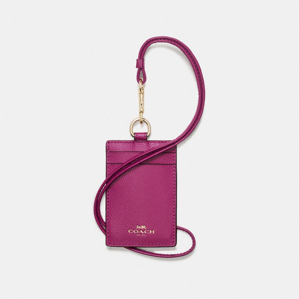 ID LANYARD IN CROSSGRAIN LEATHER - COACH f57311 - IMITATION GOLD/FUCHSIA