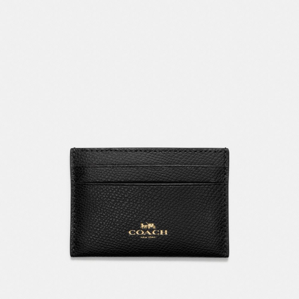 FLAT CARD CASE IN CROSSGRAIN LEATHER - COACH f57312 - IMITATION  GOLD/BLACK