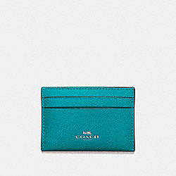 COACH FLAT CARD CASE IN CROSSGRAIN LEATHER - SILVER/TURQUOISE - F57312
