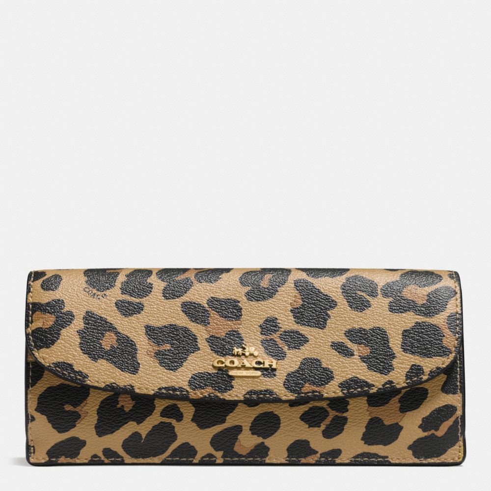 SOFT WALLET IN LEOPARD PRINT COATED CANVAS - COACH f57313 -  IMITATION GOLD/NATURAL