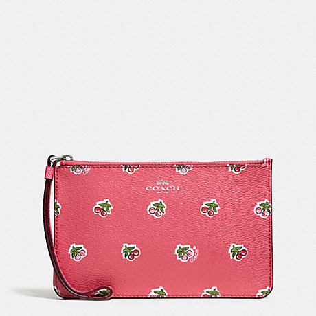 COACH SMALL WRISTLET IN CHERRY PRINT COATED CANVAS - SILVER/PINK MULTI - f57317