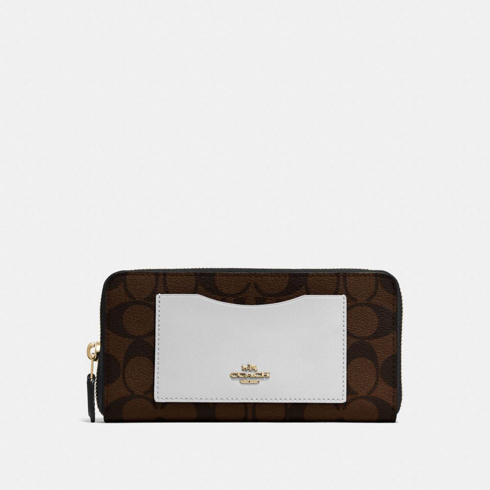 ACCORDION ZIP WALLET IN COLORBLOCK SIGNATURE - COACH f57318 - IMITATION GOLD/BROWN NEUTRAL MULTI