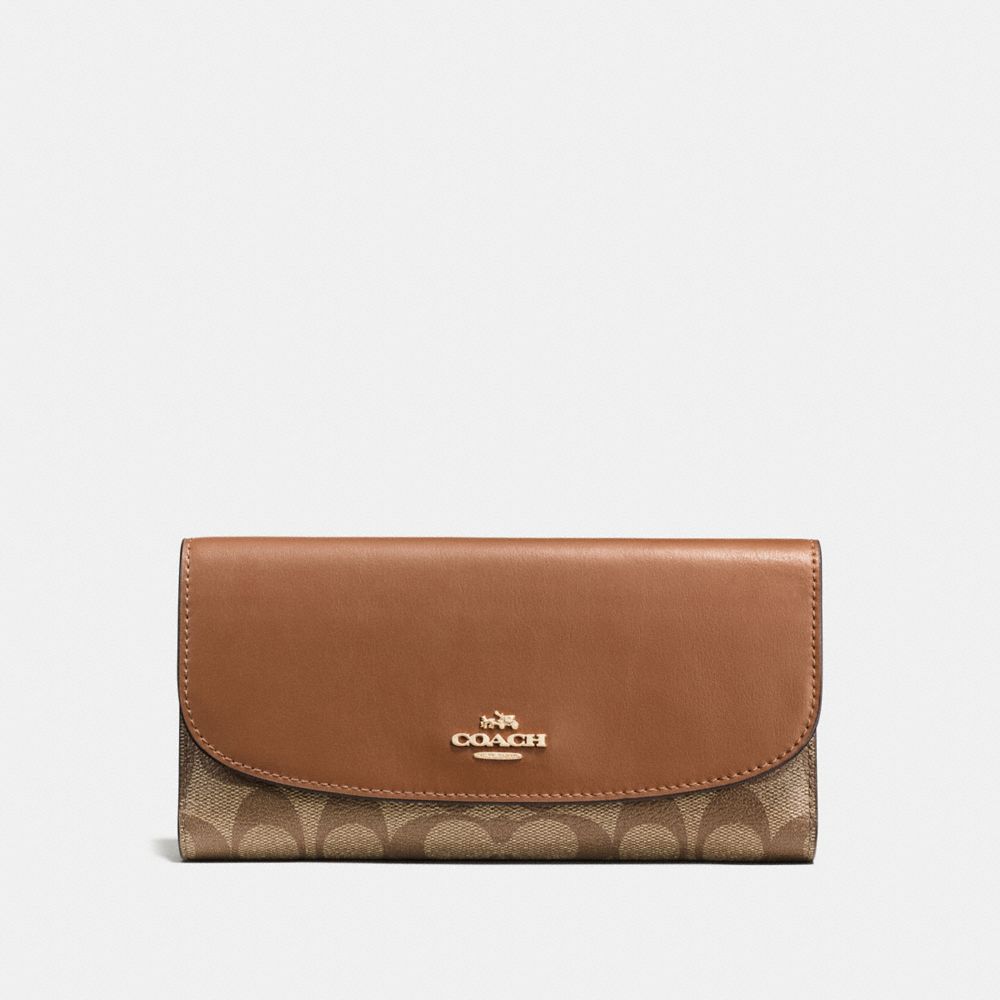 CHECKBOOK WALLET IN SIGNATURE - COACH f57319 - IMITATION GOLD/KHAKI/SADDLE