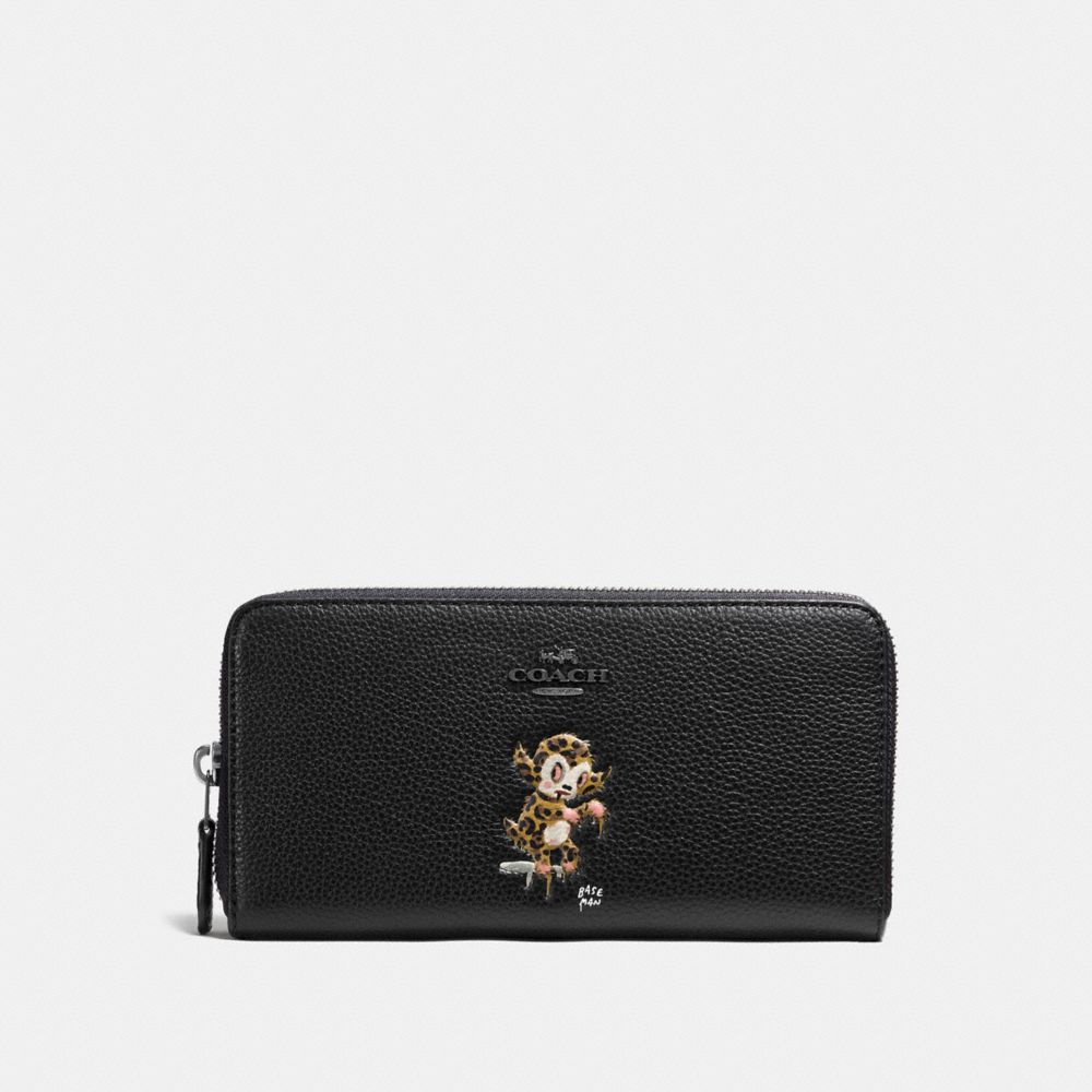 BASEMAN X COACH ACCORDION ZIP WALLET IN POLISHED PEBBLE LEATHER -  COACH f57390 - ANTIQUE NICKEL/BLACK