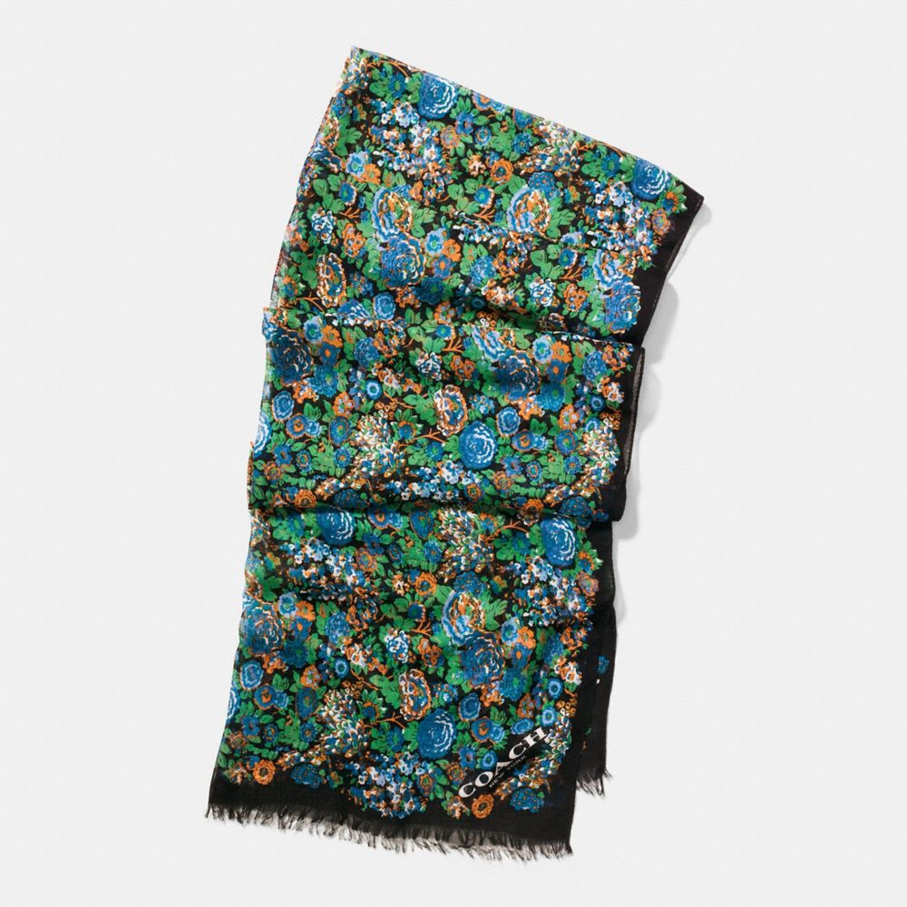 COACH ROSE MEADOW OBLONG SCARF - BLACK MULTICOLOR - F57402