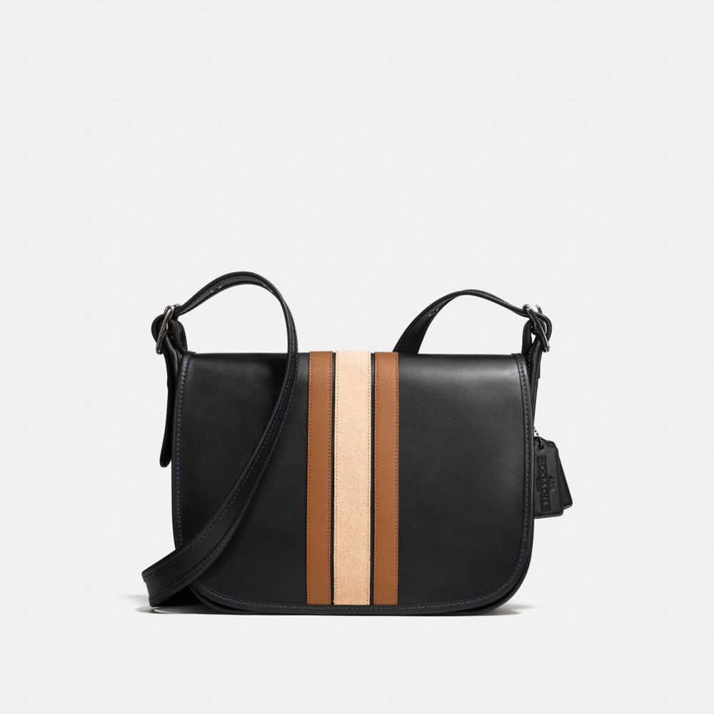 75TH ANNIVERSARY STRIPE PATRICIA SADDLE BAG IN GLOVETANNED CALF  LEATHER - COACH f57459 - BLACK ANTIQUE NICKEL/BLACK SADDLE MULTI