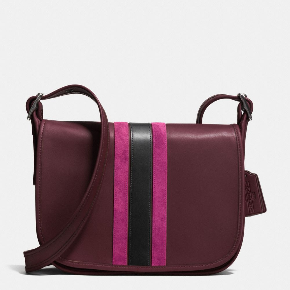 75TH ANNIVERSARY STRIPE PATRICIA SADDLE BAG IN GLOVETANNED CALF LEATHER - COACH f57459 - BLACK ANTIQUE NICKEL/OXBLOOD 1/FUSCHIA