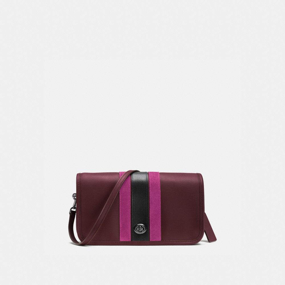 75TH ANNIVERSARY STRIPE PENNY CROSSBODY IN GLOVETANNED CALF  LEATHER - COACH f57461 - BLACK ANTIQUE NICKEL/OXBLOOD 1/FUSCHIA