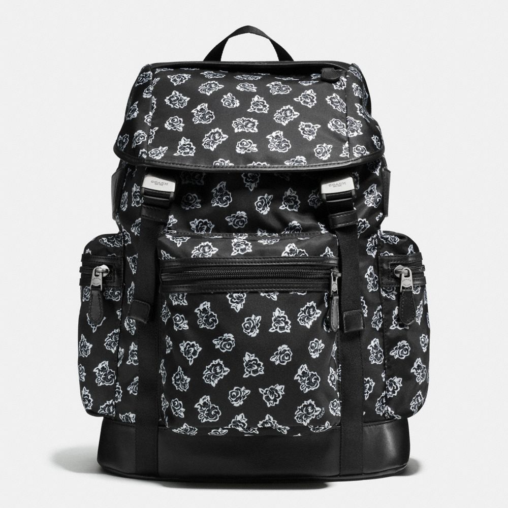 COACH TERRAIN TREK PACK IN FLORAL NYLON - BLACK/WHITE FLORAL - F57476