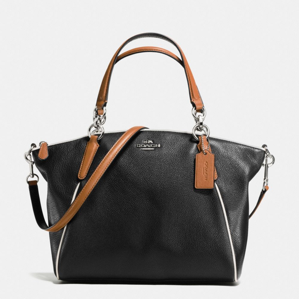 COACH SMALL KELSEY SATCHEL WITH CONTRAST TRIM IN PEBBLE LEATHER - SILVER/BLACK MULTI - F57486