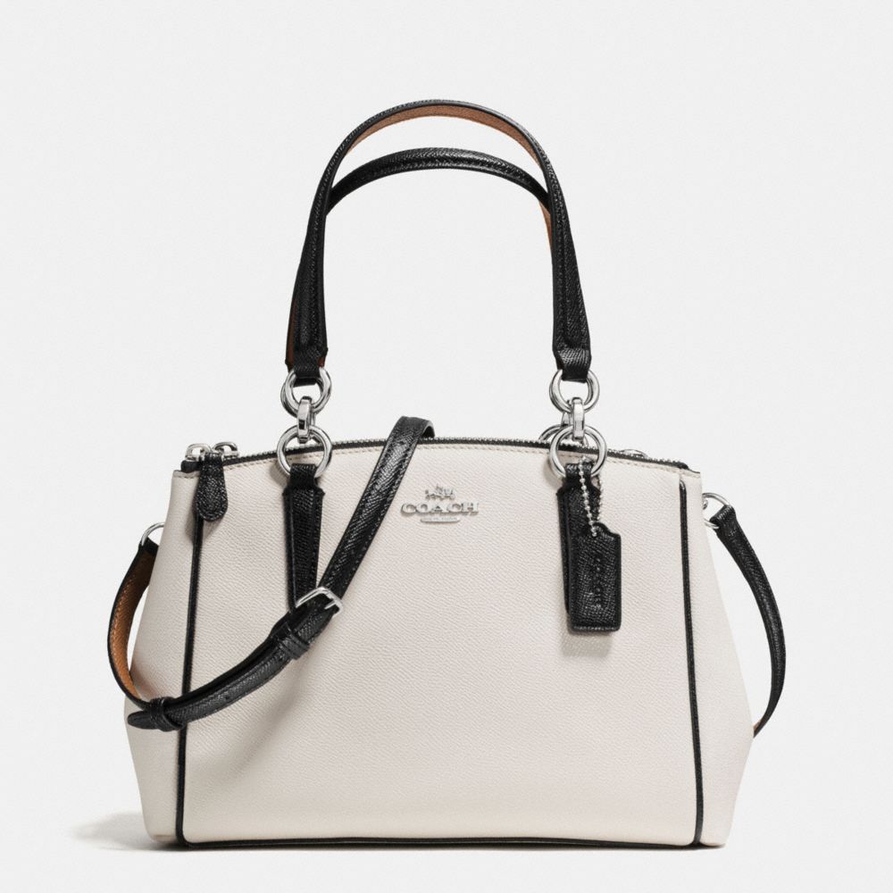 COACH MINI CHRISTIE CARRYALL WITH CONTRAST TRIM IN CROSSGRAIN LEATHER - SILVER/CHALK MULTI - F57487