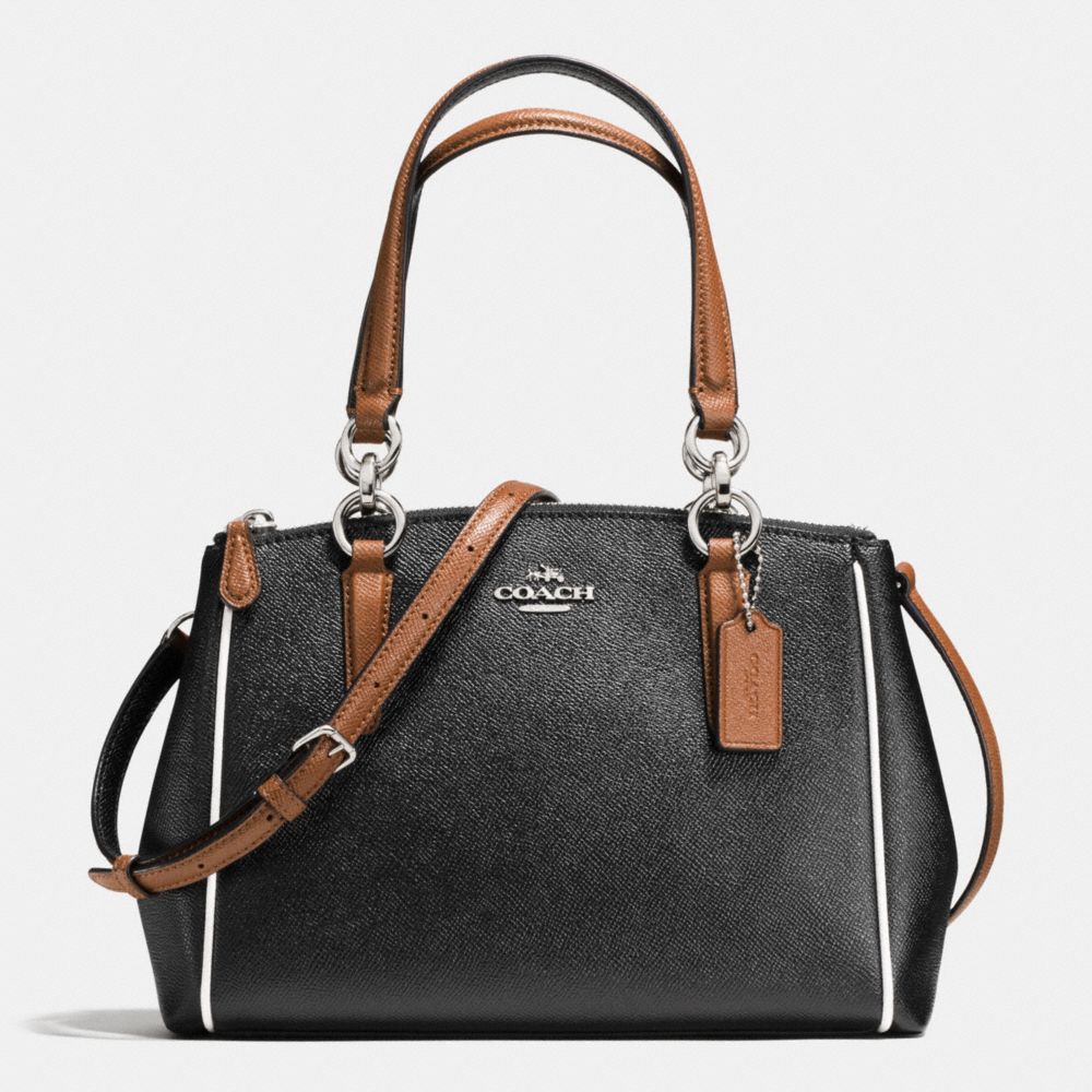 MINI CHRISTIE CARRYALL WITH CONTRAST TRIM IN CROSSGRAIN LEATHER -  COACH f57487 - SILVER/BLACK MULTI