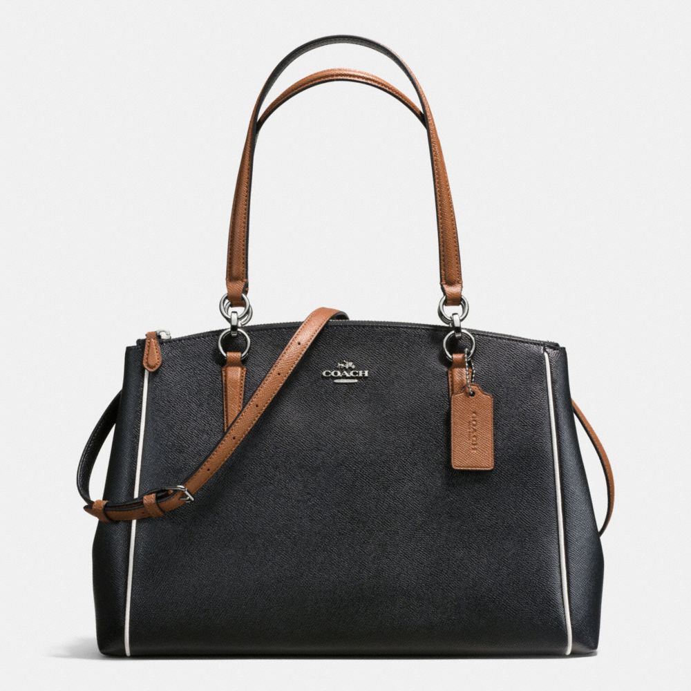 CHRISTIE CARRYALL WITH CONTRAST TRIM IN CROSSGRAIN LEATHER -  COACH f57488 - SILVER/BLACK MULTI