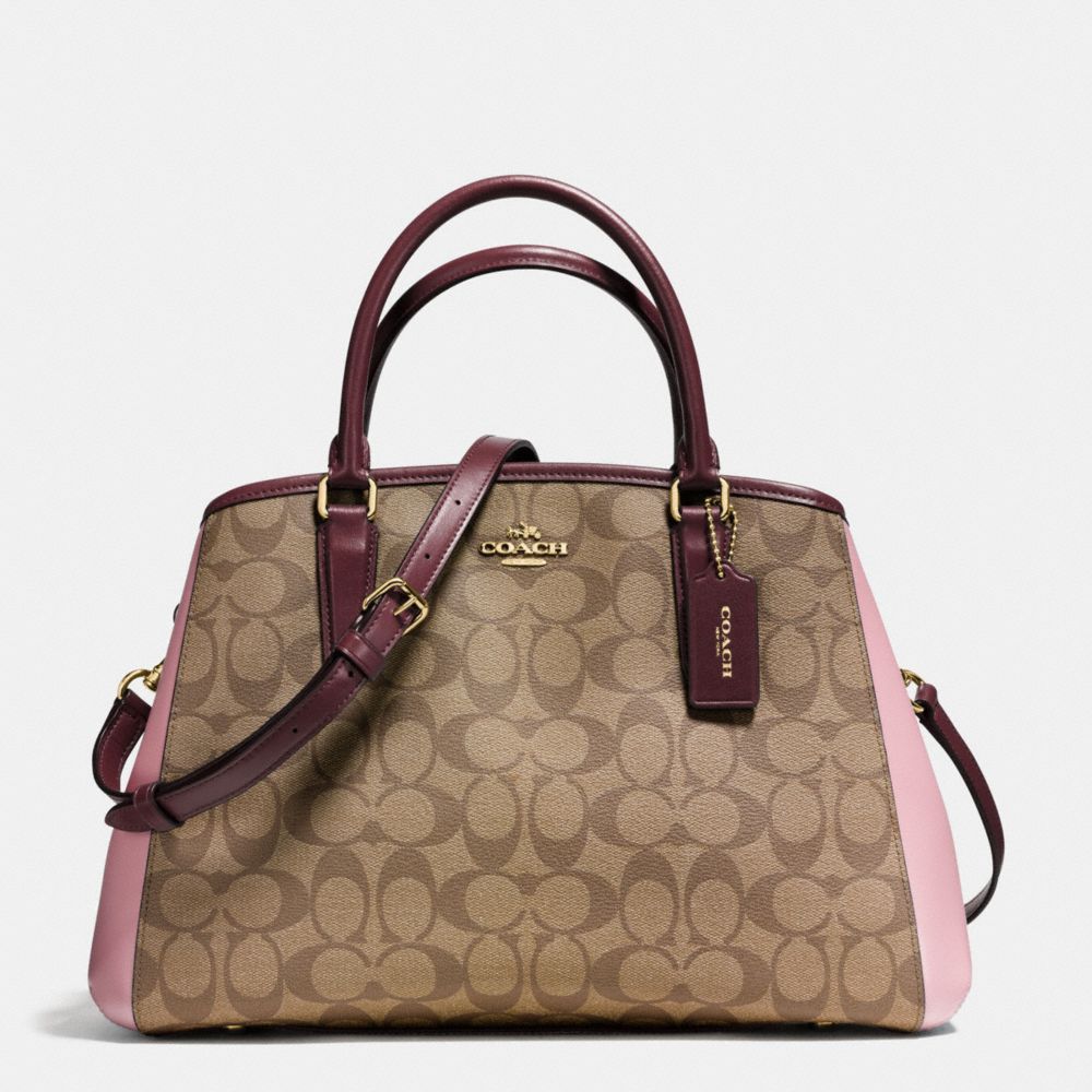 SMALL MARGOT CARRYALL IN COLORBLOCK SIGNATURE - COACH f57492 - IMITATION GOLD/KHAKI OXBLOOD MULTI