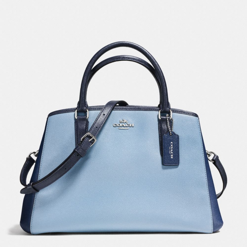 COACH SMALL MARGOT CARRYALL IN GEOMETRIC COLORBLOCK CROSSGRAIN LEATHER - SILVER/MIDNIGHT BLUE MULTI - F57497