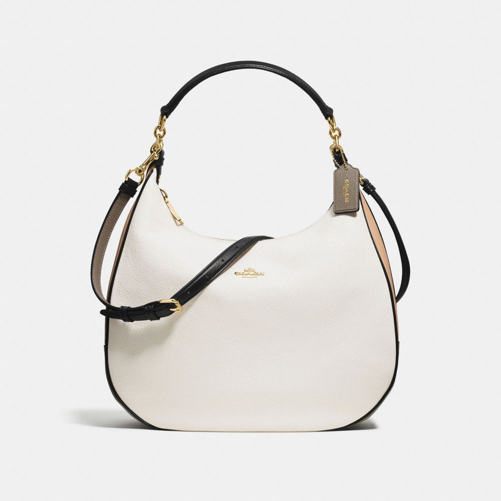 COACH HARLEY HOBO IN GEOMETRIC COLORBLOCK POLISHED PEBBLE LEATHER - IMITATION GOLD/CHALK FOG MULTI - F57500