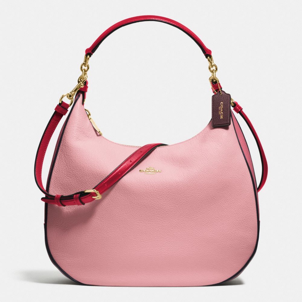 COACH HARLEY HOBO IN GEOMETRIC COLORBLOCK POLISHED PEBBLE LEATHER - IMITATION GOLD/STRAWBERRY/OXBLOOD MULTI - F57500