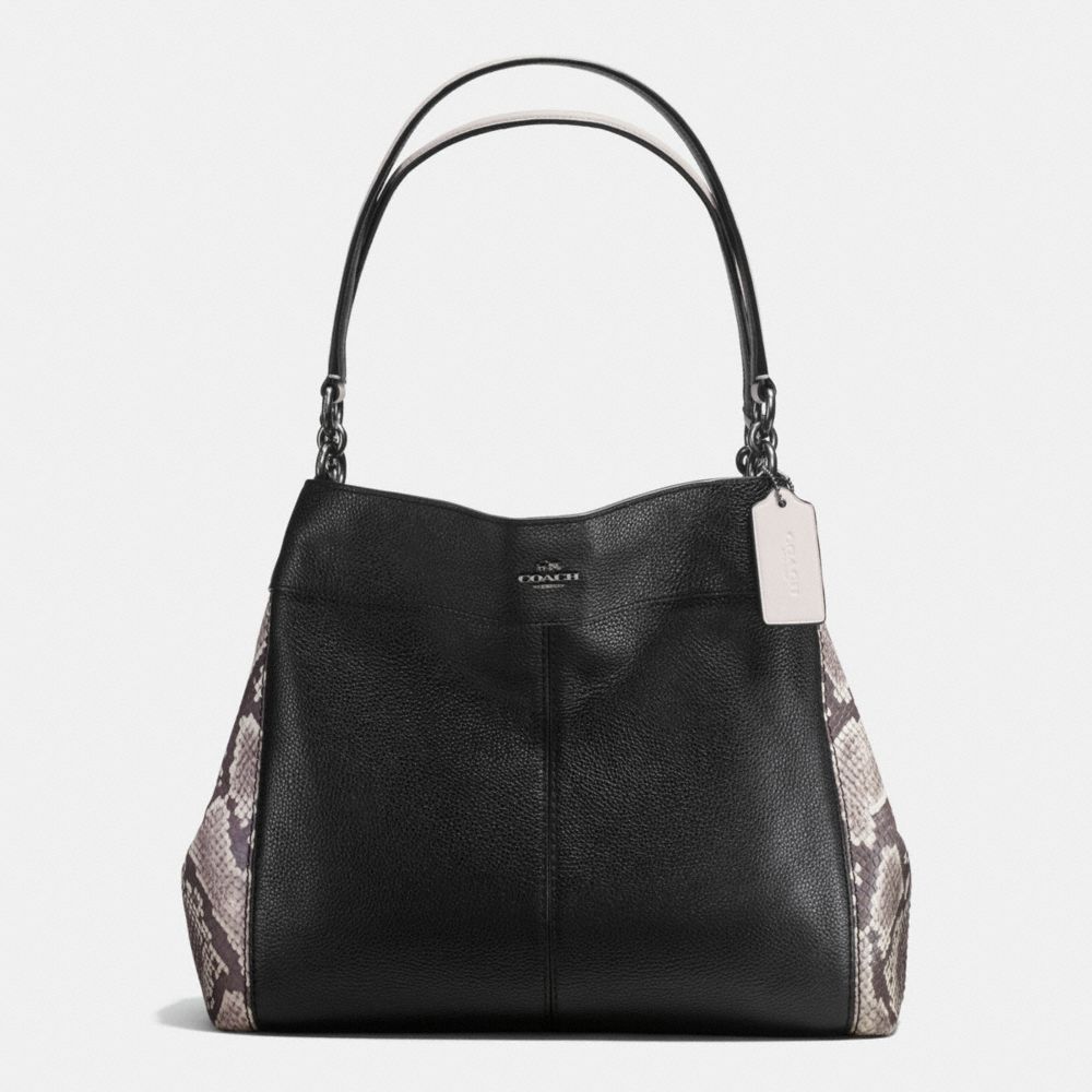 LEXY SHOULDER BAG WITH SNAKE EMBOSSED LEATHER TRIM - COACH f57505 - ANTIQUE NICKEL/BLACK MULTI