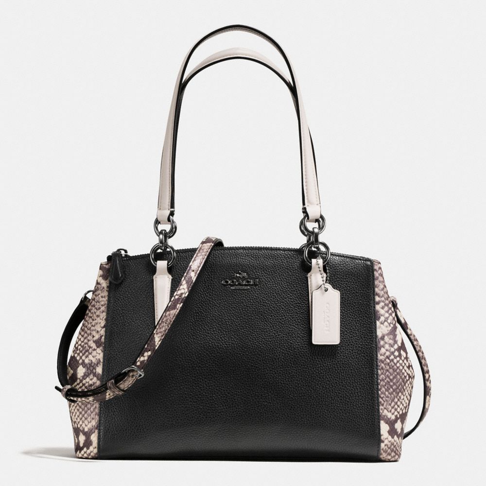 SMALL CHRISTIE CARRYALL WITH SNAKE EMBOSSED LEATHER TRIM - COACH  f57507 - ANTIQUE NICKEL/BLACK MULTI