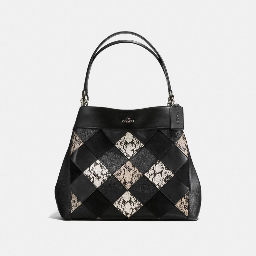 COACH LEXY SHOULDER BAG IN SNAKE PATCHWORK LEATHER - ANTIQUE NICKEL/BLACK MULTI - F57509