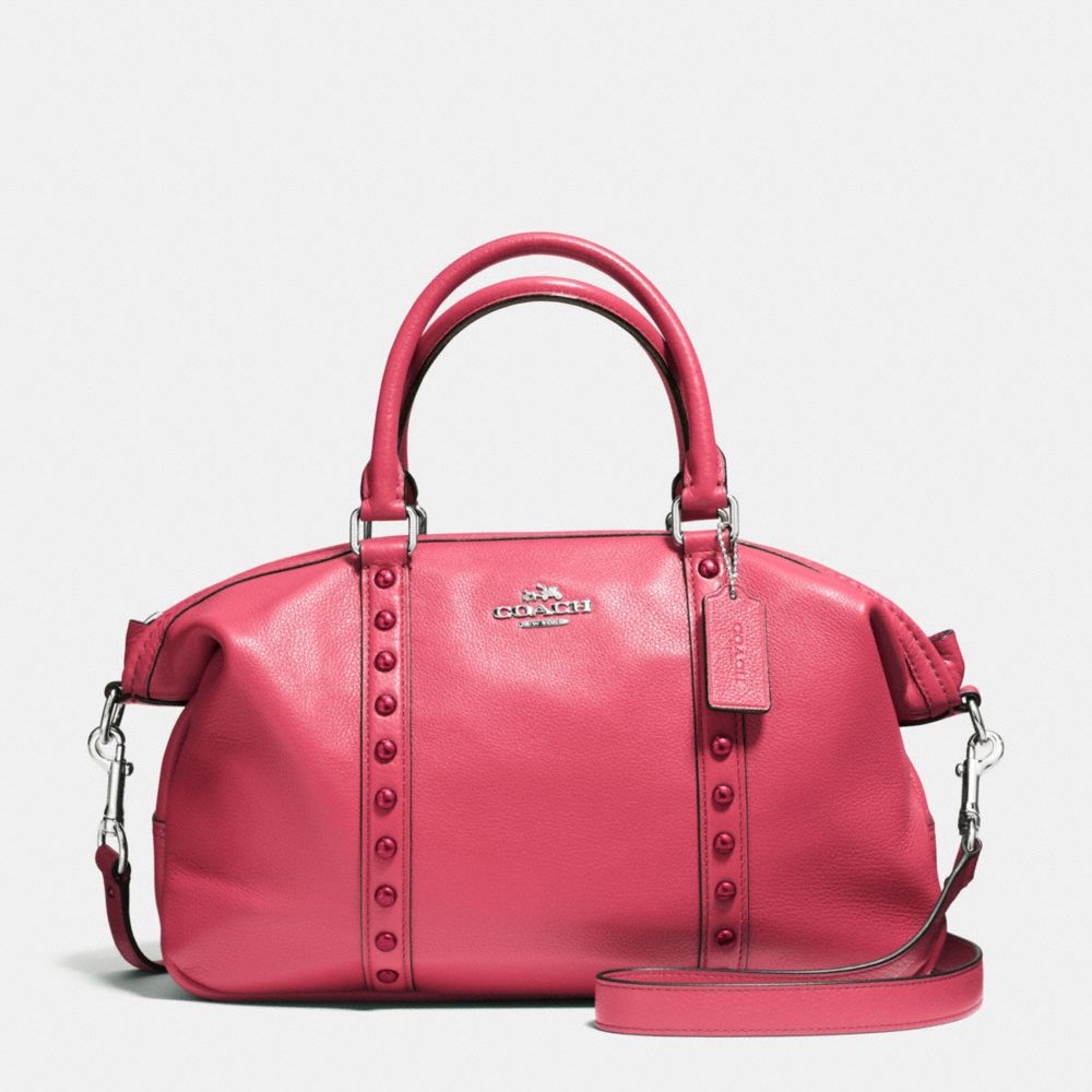 COACH CENTRAL SATCHEL WITH ENAMEL STUD - SILVER/STRAWBERRY - F57513