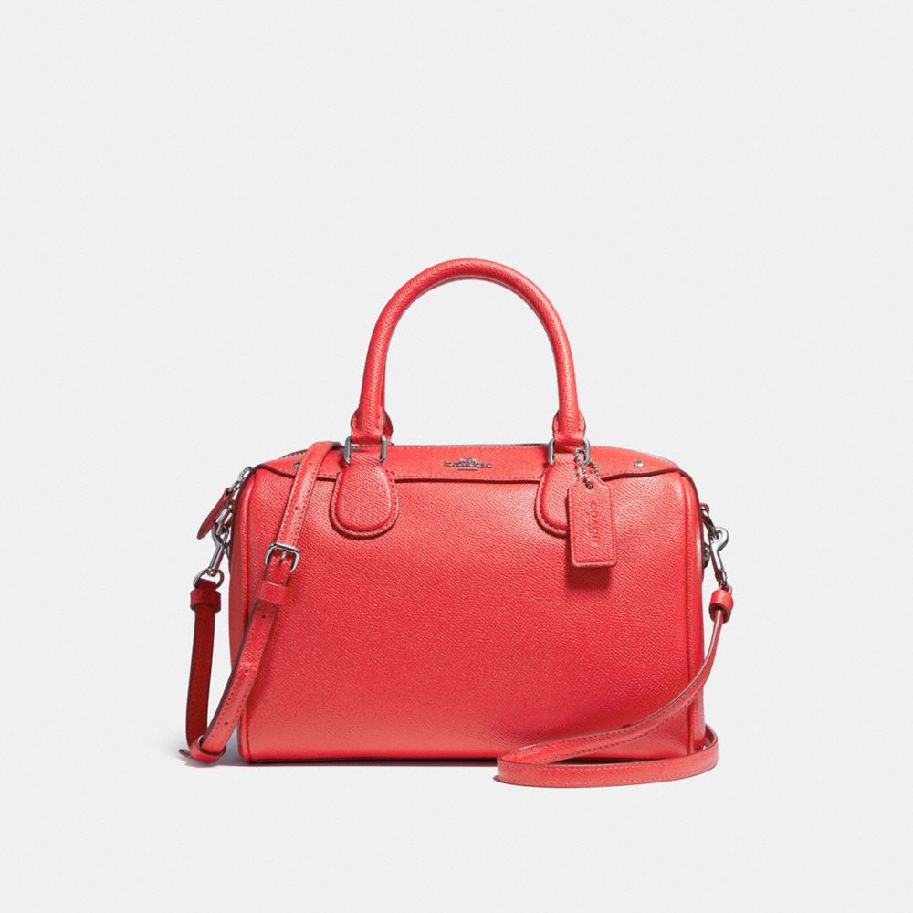 MINI BENNETT SATCHEL IN CROSSGRAIN LEATHER - COACH f57521 -  SILVER/BRIGHT RED