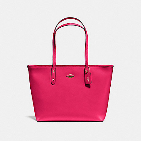 COACH CITY ZIP TOTE IN CROSSGRAIN LEATHER - IMITATION GOLD/BRIGHT PINK - f57522