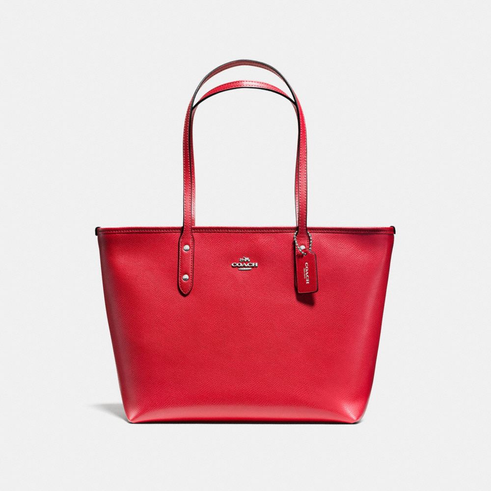 CITY ZIP TOTE IN CROSSGRAIN LEATHER - COACH f57522 -  SILVER/BRIGHT RED