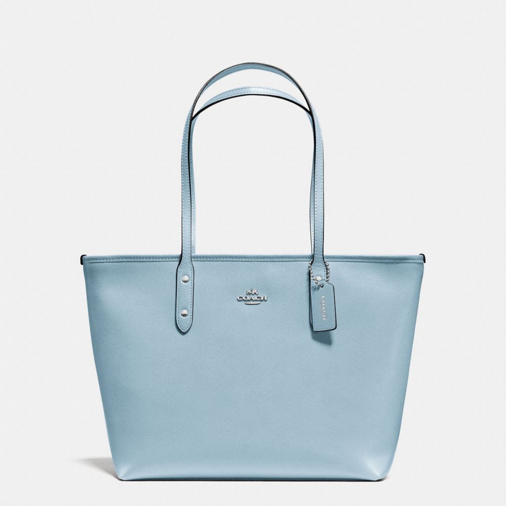 COACH CITY ZIP TOTE IN CROSSGRAIN LEATHER - SILVER/CORNFLOWER - F57522