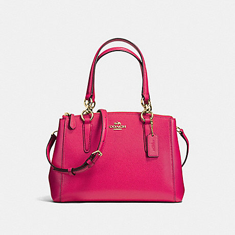 COACH MINI CHRISTIE CARRYALL IN CROSSGRAIN LEATHER - IMITATION GOLD/BRIGHT PINK - f57523
