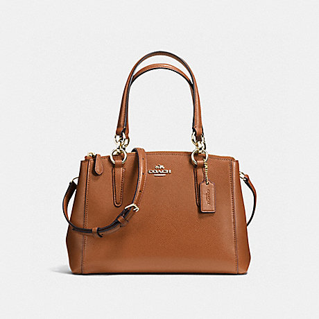 COACH MINI CHRISTIE CARRYALL IN CROSSGRAIN LEATHER - IMITATION GOLD/SADDLE - f57523