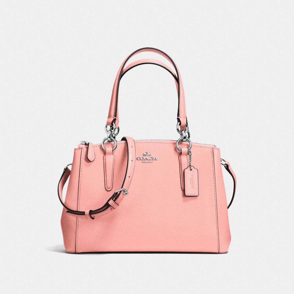 MINI CHRISTIE CARRYALL IN CROSSGRAIN LEATHER - COACH f57523 -  SILVER/BLUSH