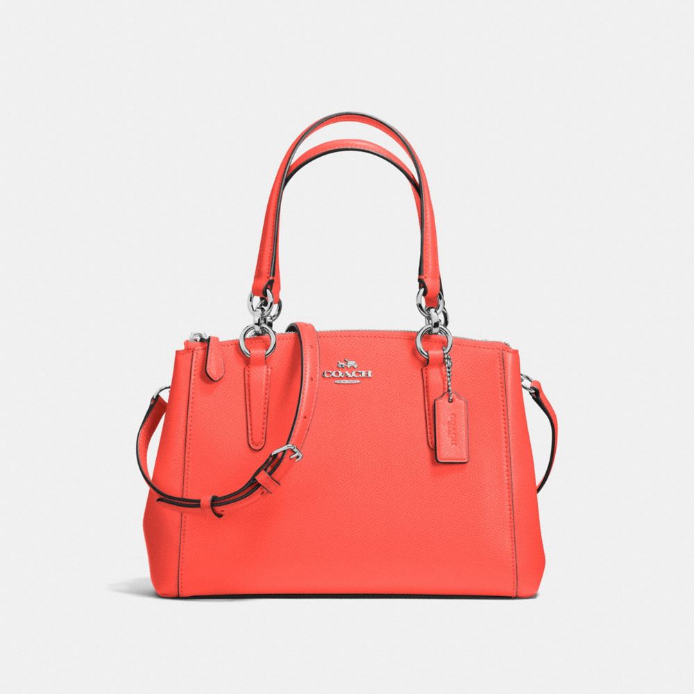 MINI CHRISTIE CARRYALL IN CROSSGRAIN LEATHER - COACH f57523 -  SILVER/BRIGHT ORANGE