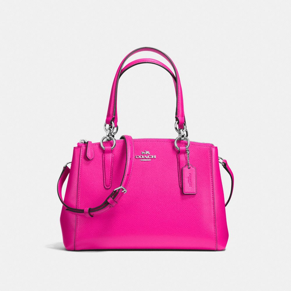 MINI CHRISTIE CARRYALL IN CROSSGRAIN LEATHER - COACH f57523 -  SILVER/BRIGHT FUCHSIA